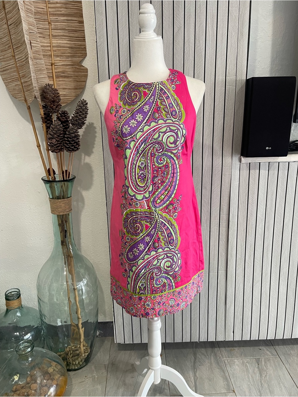 London Times Hot Pink Paisley Sleeveless Shift Dress